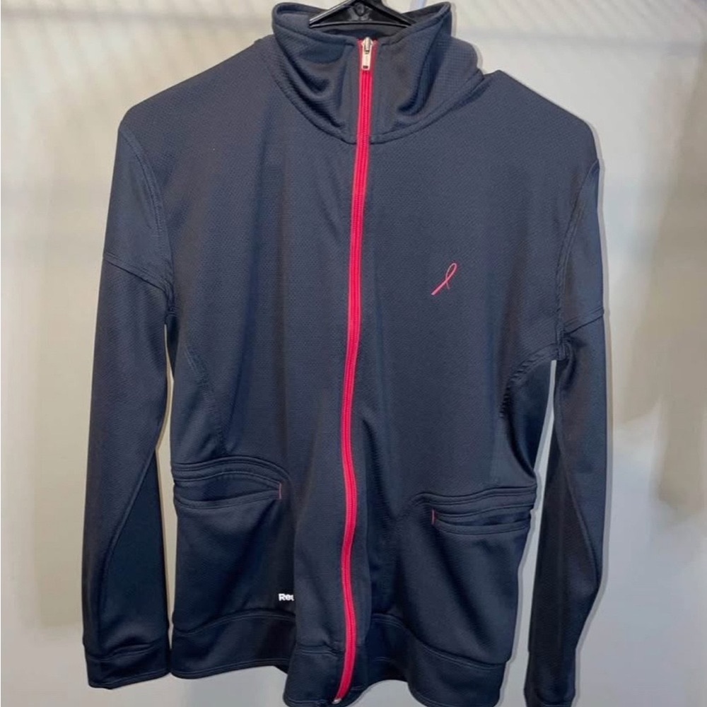 Reebok Breast Cancer Awareness Grey Zip Up Jacket with Pink Zipper